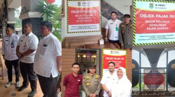 Foto Ist: Petugas Badan Pendapatan Daerah (Bapenda) Kabupaten Tangerang bersama Satpol PP melakukan pemasangan stiker peringatan pada sejumlah restoran di wilayah Kecamatan Kelapa Dua yang menunggak pajak daerah, sebagai bentuk penindakan administratif guna meningkatkan kepatuhan wajib pajak.
