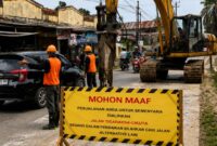 Foto Ist: Alat berat milik Dinas Bina Marga dan Sumber Daya Air (DBMSDA) Kabupaten Tangerang tengah melaksanakan pekerjaan rekonstruksi dan peningkatan infrastruktur sebagai bagian dari program penanganan 76 ruas jalan dan jembatan di 29 kecamatan.